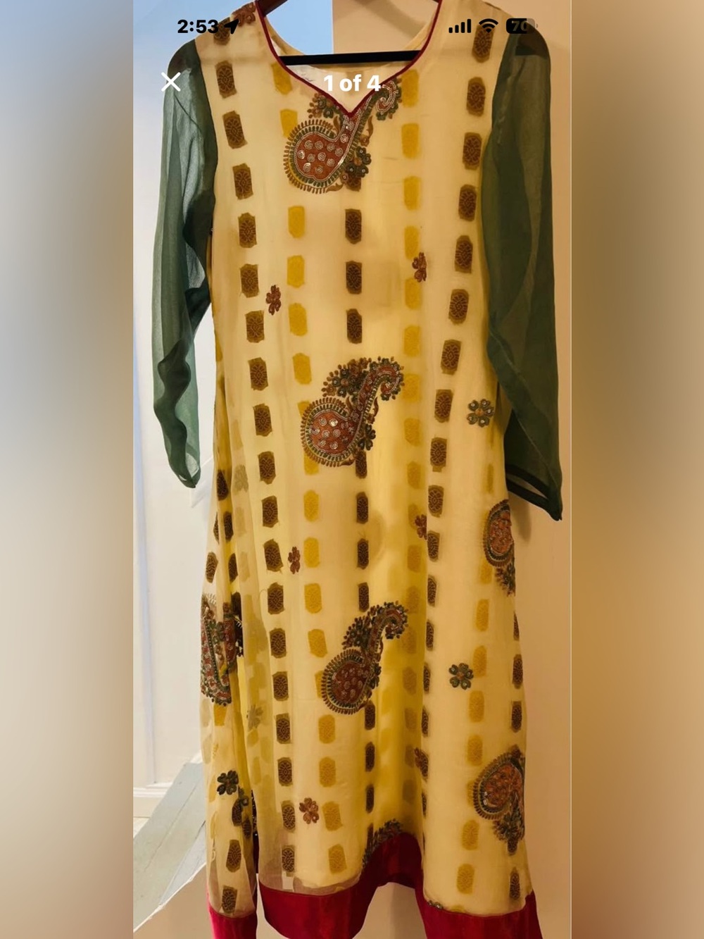 Pakistani crinkle chiffon kameez and dupatta embroidered dress.Size small